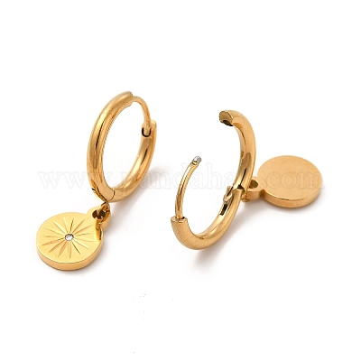 Плоские круглые серьги-гвоздики с кристаллами и стразами EJEW-P219-21G-1