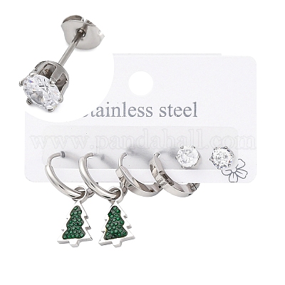 3 пара 3 стилей рождественских серег-колец и гвоздиков из нержавеющей стали 304 для женщин EJEW-K279-11B-P-1