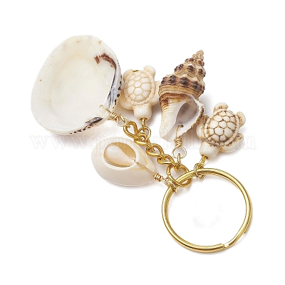 Натуральная ракушка в морском стиле с брелками из синтетической бирюзы KEYC-JKC01231-03-1