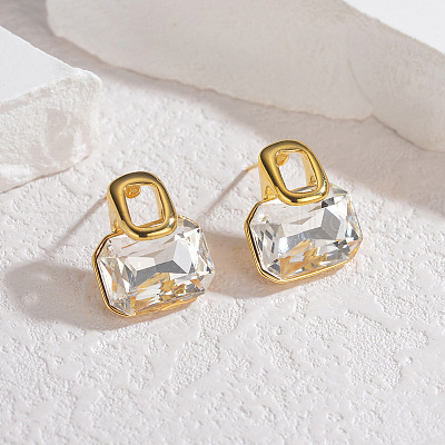 Серьги-гвоздики из нержавеющей стали 304 с микропаве из прозрачных кубических цирконий EJEW-V014-03G-1