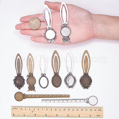 12pcs 2 Styles Ruler Bookmark Pendant Tray Kit 6pcs Round Bookmark Cabochon Setting Blanks with 6pcs Clear Domed Glass Cabochon for DIY Alloy Bookmark