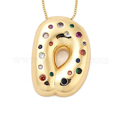 Латунные ожерелья с подвесками в виде букв из микрофибры с кубическим цирконием KK-Z069-01G-D-1