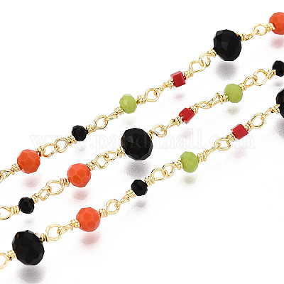 Цепочки ручной работы из латуни и стеклянных бусин KK-N281-09G-1