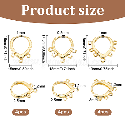 12 шт. 3-х стилевые латунные серьги-кольца KK-BC0012-37-1