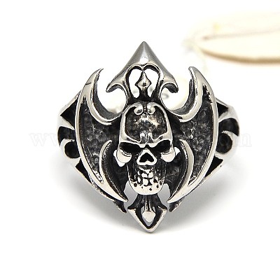 Персонализированные широкие кольца с черепом из нержавеющей стали 304 для мужчин RJEW-F018-15-1