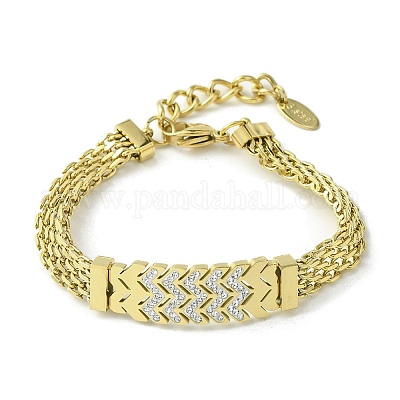 Браслет из нержавеющей стали 304 с кубическим цирконием NJEW-Q322-06G-1