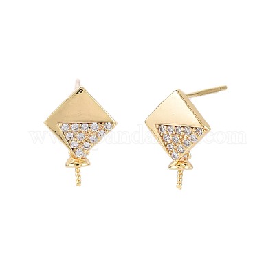 Латунные микро-паве прозрачные серьги-гвоздики из циркония KK-S364-137-1