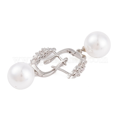 Серьги из латуни с прозрачным фианитом из АБС-пластика с жемчугом EJEW-S219-15P-10-1