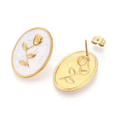 Серьги-гвоздики из нержавеющей стали 304 с эмалью EJEW-T047-30G-A-1