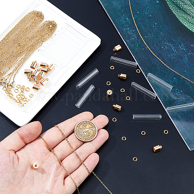 Наборы для самостоятельного изготовления ожерелий с подвесками из нержавеющей стали 304 и стеклянной бутылки DIY-HS0001-51G-1