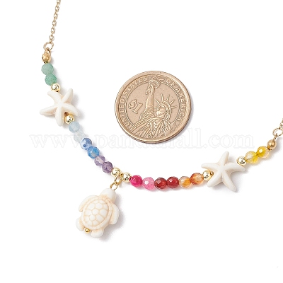 Ожерелья с подвеской в виде морской звезды и черепахи из искусственной бирюзы NJEW-JN05251-1