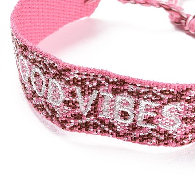 Word Good Vibes поликоттон (полиэстер хлопок) плетеный браслет с подвеской кисточкой&nbsp;LS-BJEW-F429-02-1