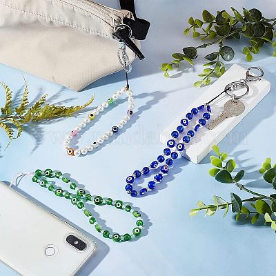 3 шт. 3 стиля стеклянный жемчуг и лэмпворк и стеклянные бусины мобильные ремни KEYC-OC0001-19-1