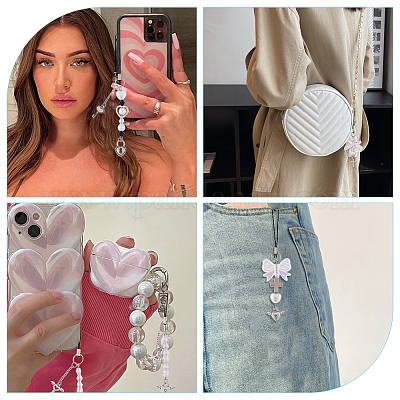 Акриловые бретельки с жемчугом в форме сердца и бантом HJEW-PH01890-1