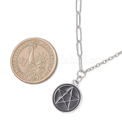 Женские ожерелья-цепочки с подвеской из нержавеющей стали 304 с черной эмалью NJEW-JN05636-1