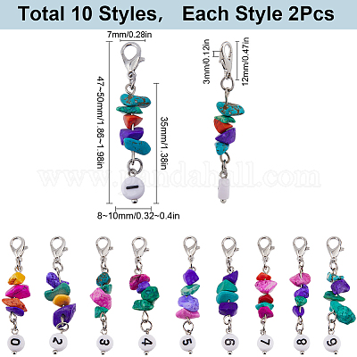 20 шт. маркеры петель с синтетической бирюзовой крошкой и акриловыми бусинами № 0~9 HJEW-SC0001-54-1