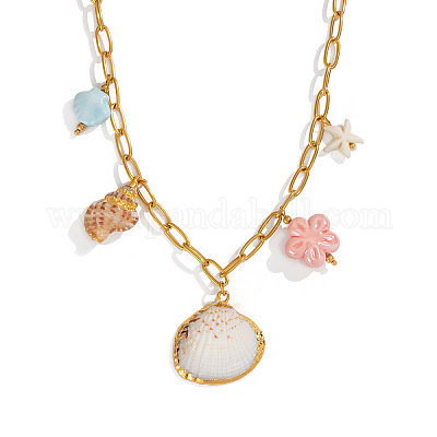 Подвеска-цветок из европейских гальванизированных натуральных ракушек и керамических ракушек DC9406-1