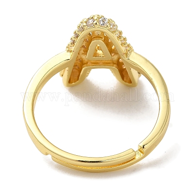 Стойка покрытие буква латунь микро паве прозрачный кубический цирконий регулируемые кольца для женщин KK-S391-03G-A-1