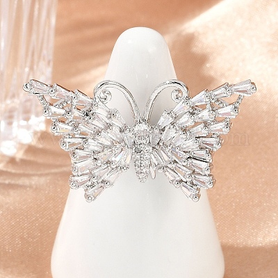 Кольца для женщин с бабочками из латуни с микропаве из разноцветных кубических цирконий RJEW-G343-30P-02-1