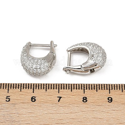 Овальные серьги-кольца из латуни с микропаве из прозрачных кубических цирконий EJEW-S277-10P-A-1