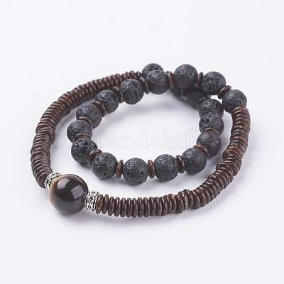 Две петли естественно тигровый глаз упаковка браслеты BJEW-F287-01Q-1