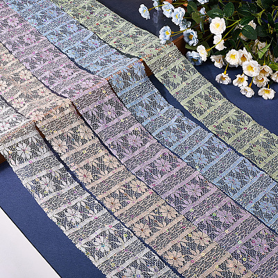 5 ярд полиэстеровых цветочных кружевных лент с пайетками OCOR-GF0005-24B-1