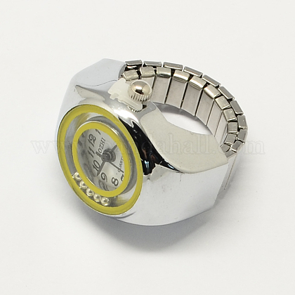 プラチナ調アイアン製ストレッチリングクォーツ時計  ミックスカラー  18mm  ダイヤル時計：直径20mm  ウオッチフェス：16mm RJEW-R119-14-1