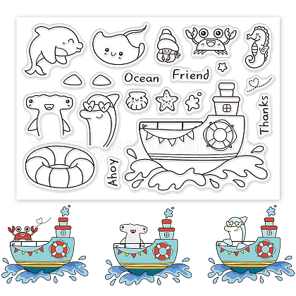 GLOBLELAND Marine Animals Clear Stamps Ship Dolphin Whale Silicone Clear Stamp Seals for Cards Making DIY Scrapbooking Photo Journal Album Decoration DIY-WH0167-56-674-1