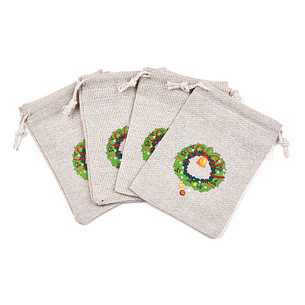 クリスマスコットンクロス収納ポーチ  長方形巾着袋  キャンディーギフトバッグ用  花柄  13.8x10x0.1cm ABAG-M004-02C-1