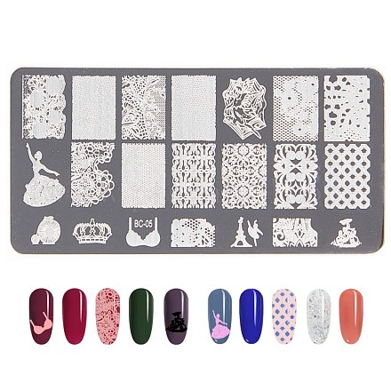 (Распродажа) пластины для штамповки ногтей из нержавеющей стали с кружевными цветами MRMJ-L003-C05-1