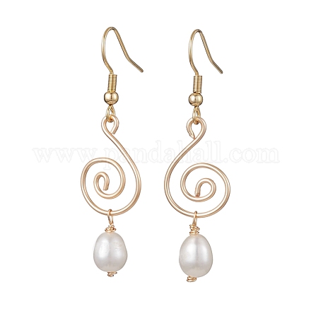 Левая и правая серьги-подвески из натурального жемчуга EJEW-JE05678-1
