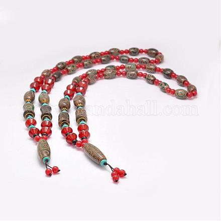 Буддийские ювелирные изделия натуральный тибетский агат из бисера ожерелья NJEW-F131-10-1