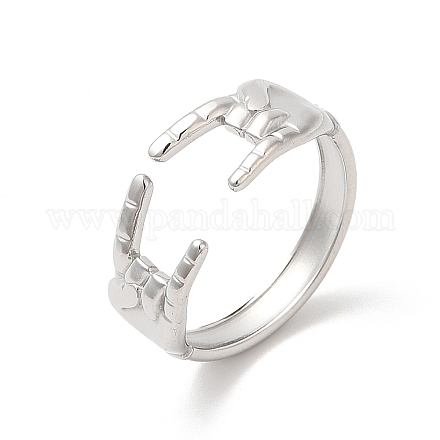 304 anillo de acero inoxidable con manos abiertas para mujer. RJEW-L107-002P-1