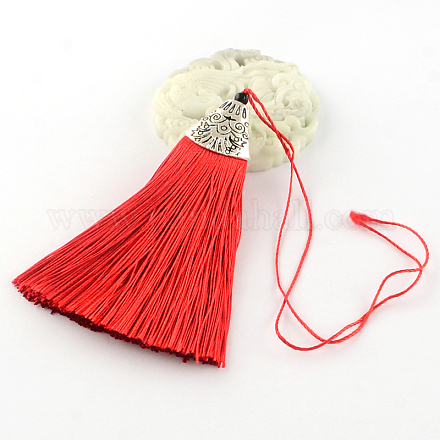Polyester Tassel Pendant Decorations with Antique Silver CCB Plastic Findings AJEW-R054-10-1