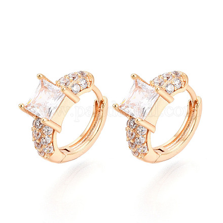 Квадратные серьги-кольца с микропаве из прозрачных кубических цирконий из латуни EJEW-T048-44G-1