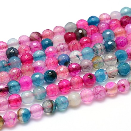 Dyed Natural Agate Faceted Round Beads Strands G-P097-04-1
