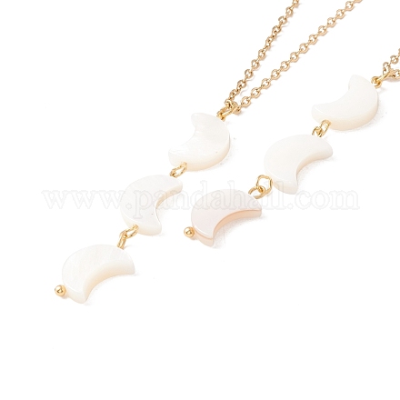 Halbmond-Anhänger-Halskette aus natürlicher Muschel mit 304 Edelstahlkette für Frauen NJEW-C016-04G-1