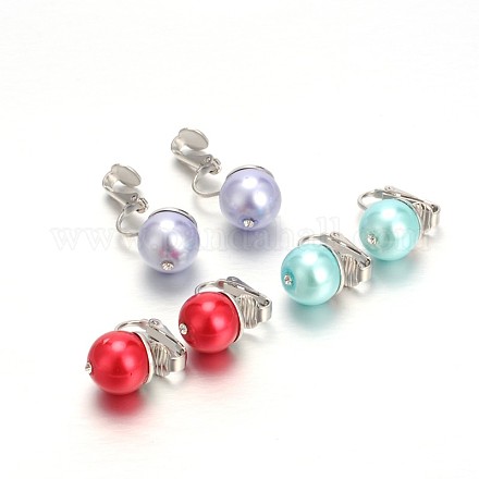 Trendy Glass Pearl Beads Clip-on Earrings EJEW-JE01518-1