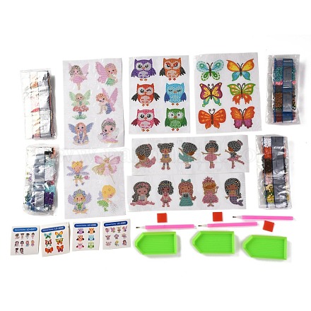 DIY búho y mariposa y niña y flor de hadas kits de pegatinas de pintura de diamantes para niños DIY-O016-22-1