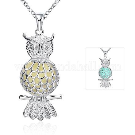 Zinc Alloy Hollow Owl Luminous Noctilucent Necklaces NJEW-BB03255-B-1