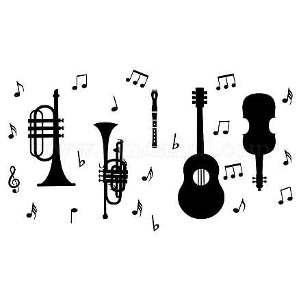 SUPERDANT 23 Pieces Music Wall Decals Black Instrument Band Jazz Style Music Studio Interior Decoration Vinyl Art Sticker for Home Studio Living Room Bedroom Kids Room Decorations DIY-WH0377-099-1