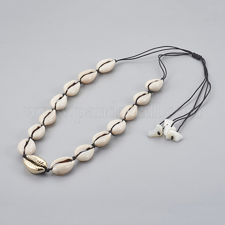 Verstellbare Halsketten aus Kaurimuschel Perlen NJEW-JN02278-02-1