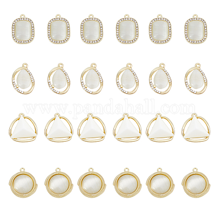 Dicosmetic 24 Uds. 4 estilos anillo de amuletos de circonia cúbica con amuletos de cristal de resina blanca amuletos de gato de imitación de oro claro amuletos de aleación redondos ovalados triangulares para hacer joyas FIND-DC0002-99-1