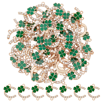 DICOSMETIC 60Pcs Four Leaf Clovers C Shape with Clover Charm Alloy Good Luck Charm Enamel Shamrock Charm Crystal Gems Pendant St. Patrick's Day Decor DIY Jewelry Making Craft FIND-DC0001-64-1