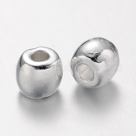 チベット風合金ビーズ  鉛フリー＆カドミウムフリー  バレル  銀色のメッキ  6x5mm  穴：2.5mm K08PF021-1