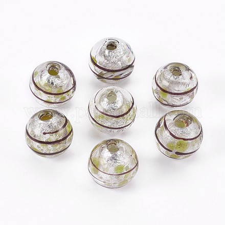 Perles vernissées de feuille en argent manuelles FOIL-P002-A02-1