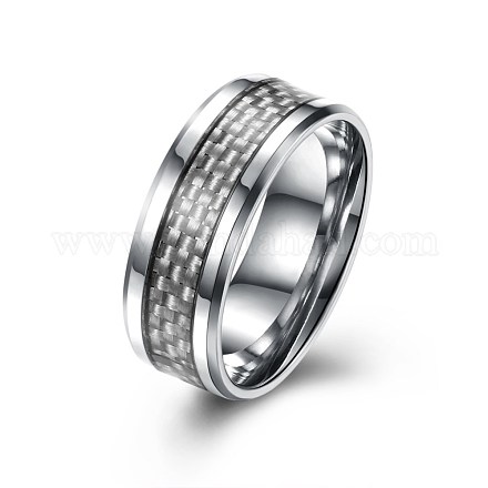 メンズチタンスチールフィンガー指輪  ワイドバンドリング  ホワイト  プラチナ  usサイズ8（18.1mm） RJEW-BB27567-A-8-1