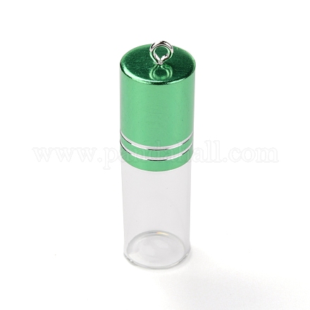 透明ガラス香水瓶ペンダント  真鍮製スクリューキャップボトル付き  グリーン  53x15.5mm  穴：2mm  容量：3ml（0.10fl.oz） GGLA-B001-01D-1