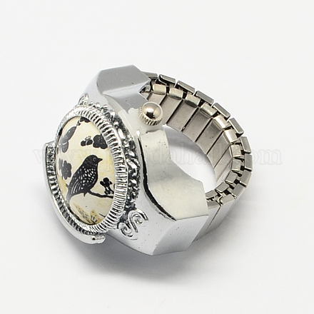 Relojes de cuarzo anillo de estiramiento hierro tono platino RJEW-R119-08A-1