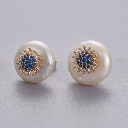 Natural Pearl Stud Earrings EJEW-L231-23C-1